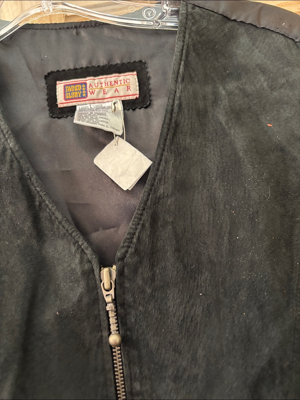 Women's Faded Glory Black Suede Zip-Front Vest Large